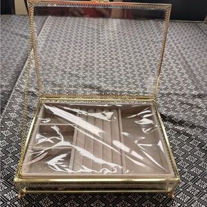 Elegant Glass Jewelry Box with Gold Trim